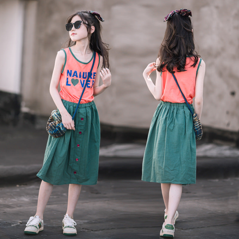 Sleeveless Letter Print Patchwork Dress