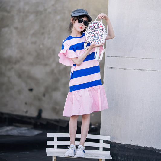 Striped Ruffles Hem Dress