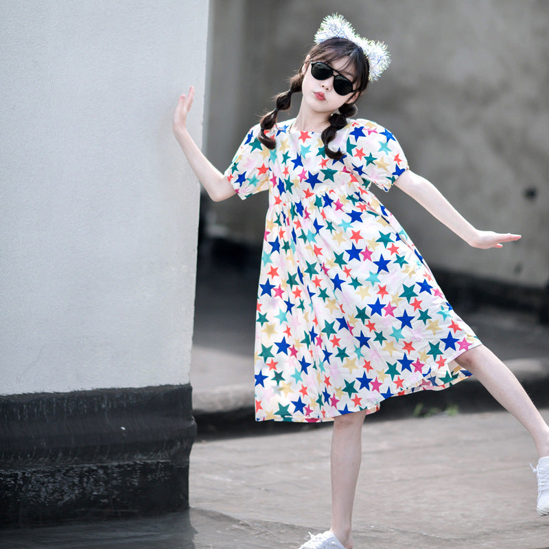 Girls' Stars Print Princess Dress