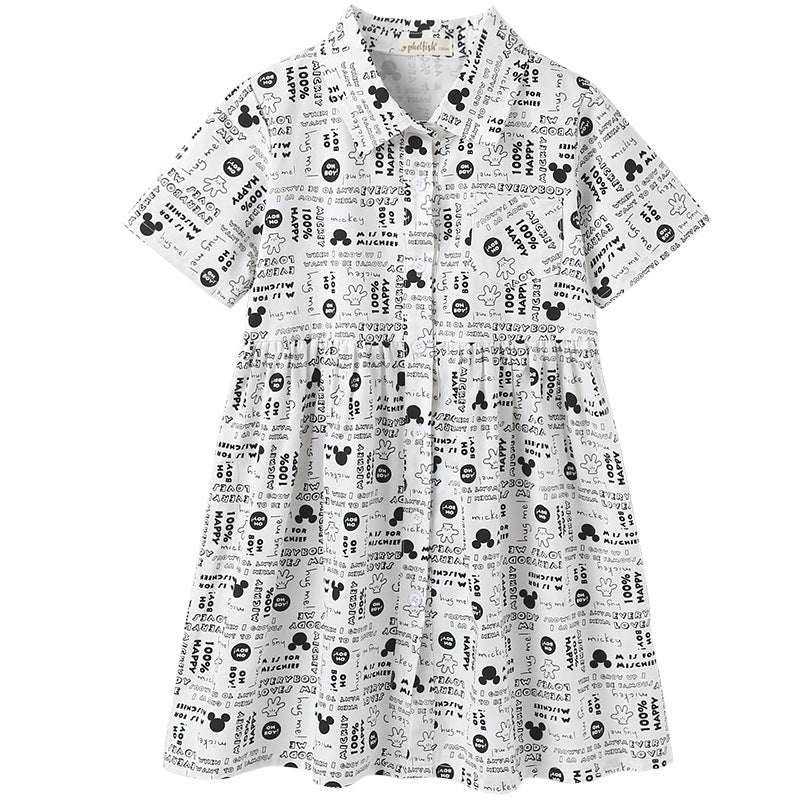Girls' Cartoon Print Shirt Dress