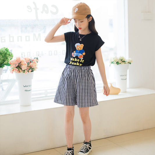 Girls' Casual Nido Bear T-shirt and Shorts Two Pieces Set