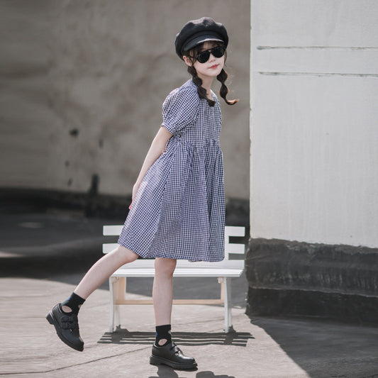 Girls' Cotton Plaid Princess Dress