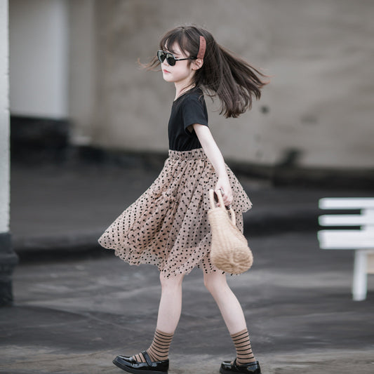 Girls' Patchwork Polka Dot Tulle Dress