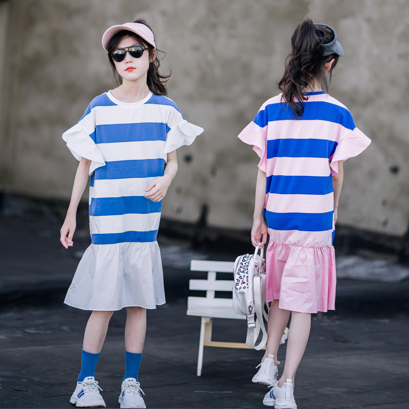 Striped Ruffles Hem Dress