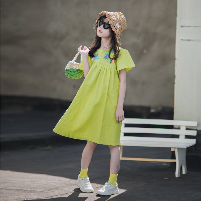 Girls' Floral Embroidery Princess Dress