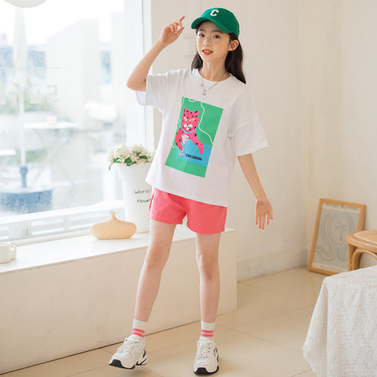 Girls' Chic T-shirt and Shorts Two Pieces Outfit Set