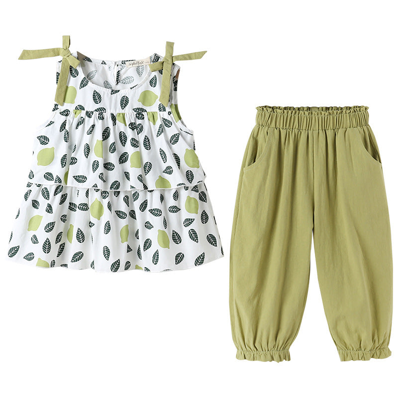 女童七分裤和上衣两件套服装