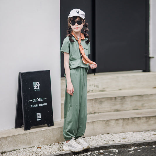 Girls' Trendy Short Sleeves T-shirt and Long Pants Two-Piece Set