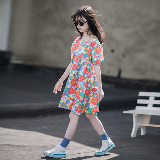 Square Collar Floral Princess Dress