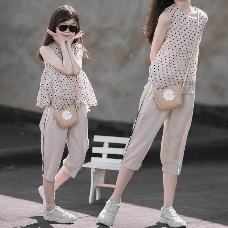 女孩别致娃娃风波点两件套