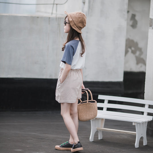 Drawstring Shorts and Letter Print T-shirt Two Pieces Set for Girls