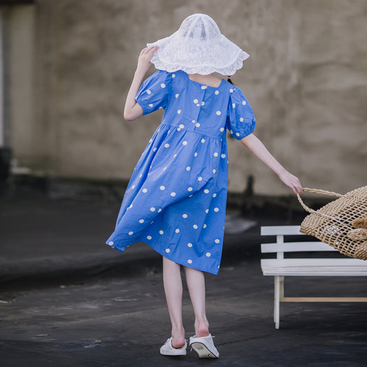 Girls' Cotton Polka Dot Princess Dress