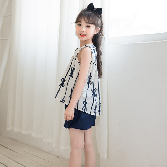 Girls' Casual Sleeveless Top and Bloomers Two Pieces Set