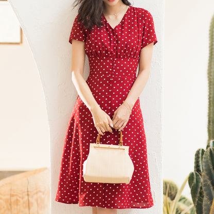 Vintage French Polka Dot Chiffon Dress