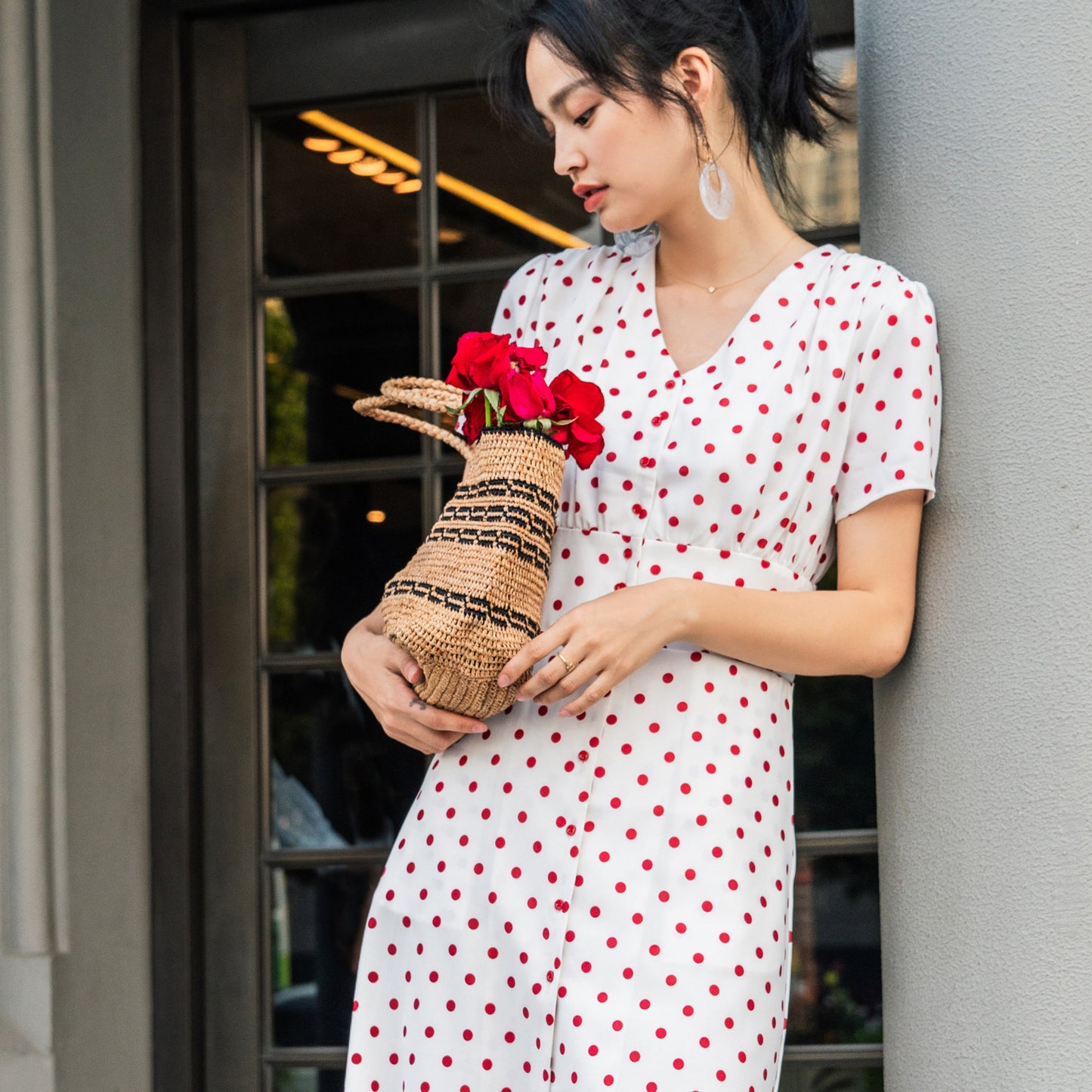 Vintage French Polka Dot Chiffon Dress