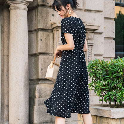 Vintage French Polka Dot Chiffon Dress