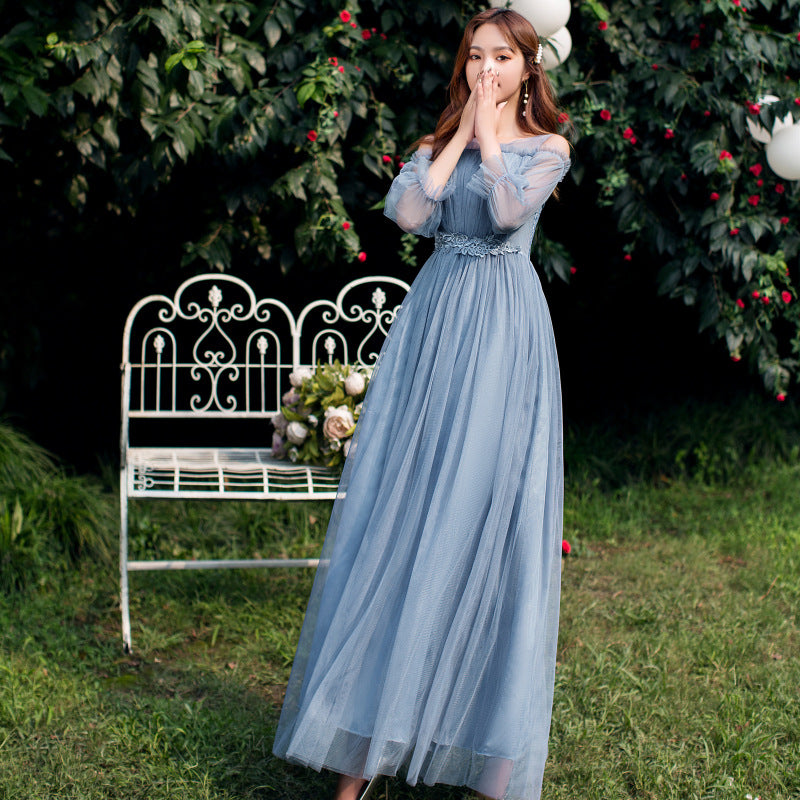 Champagne Bridesmaid Dress Slim Fit Elegant Party Host Gown SUNJIMISE Singapore Champagne Bridesmaid Dress Slim Fit Elegant Party Host Gown SUNJIMISE Singapore