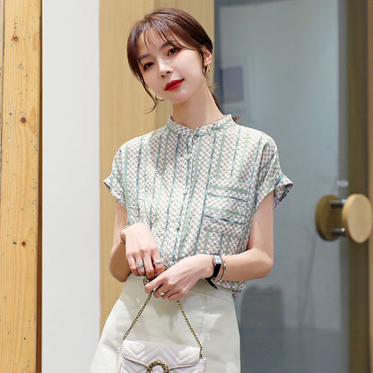 Women's Chic Striped Short Sleeve Chiffon Blouse