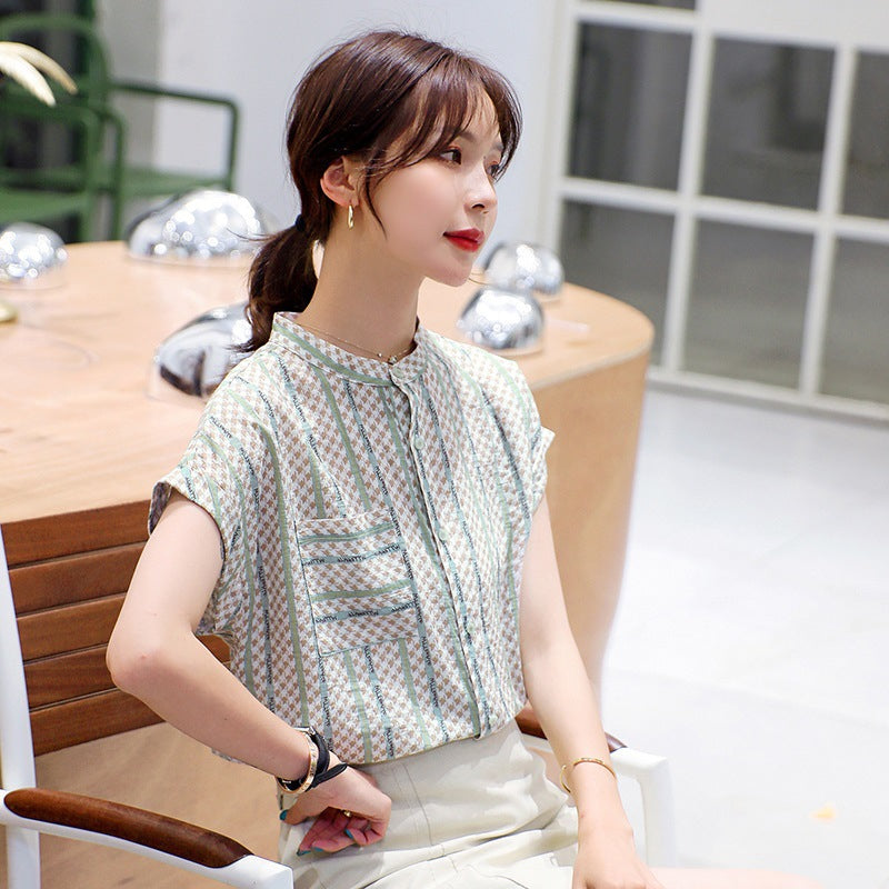 Women's Chic Striped Short Sleeve Chiffon Blouse