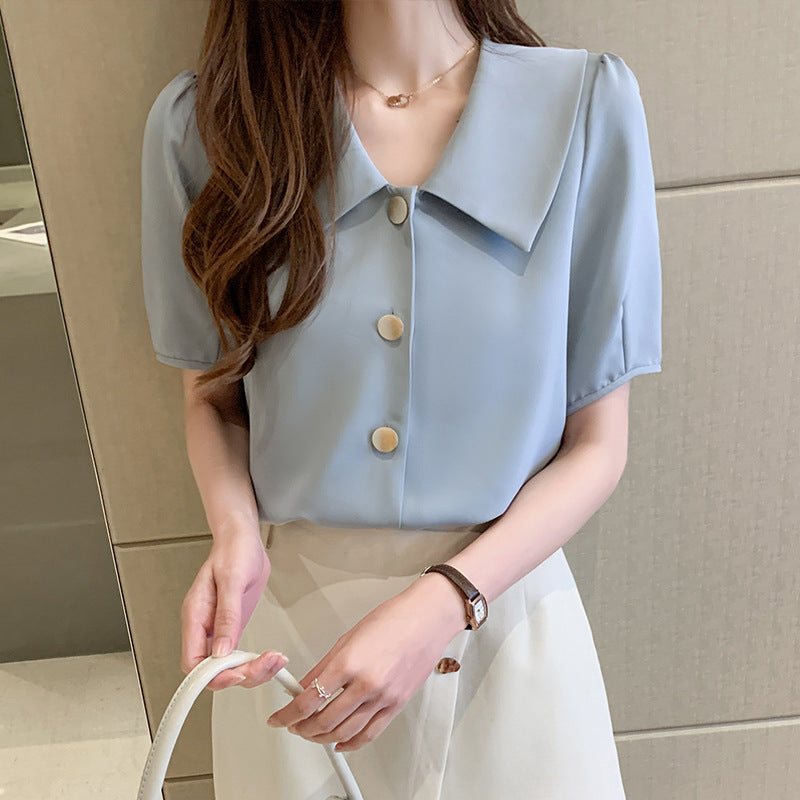 Women's Korean-Style Solid Color Chiffon Blouse