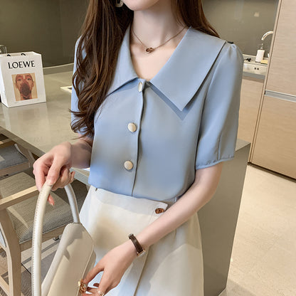 Women's Korean-Style Solid Color Chiffon Blouse