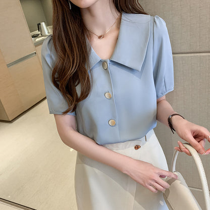 Women's Korean-Style Solid Color Chiffon Blouse