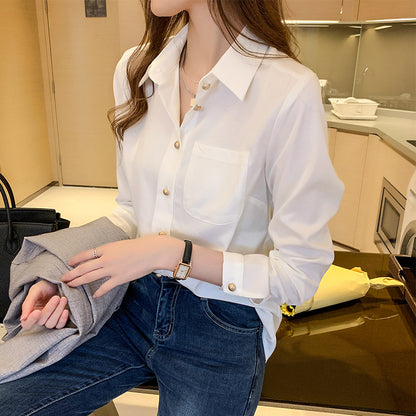 Women's White Long Sleeve Chiffon Blouse