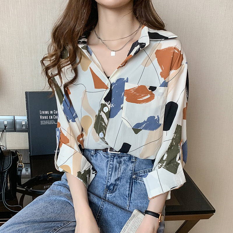 Women's Retro Casual Long Sleeve Chiffon Blouse