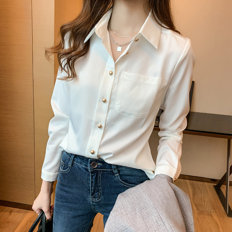 Women's White Long Sleeve Chiffon Blouse