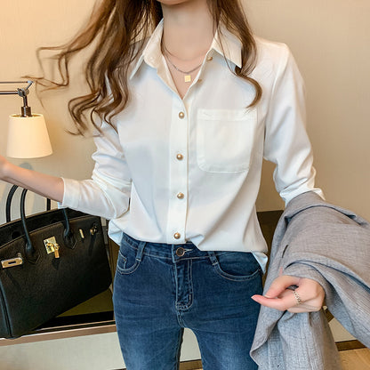 Women's White Long Sleeve Chiffon Blouse