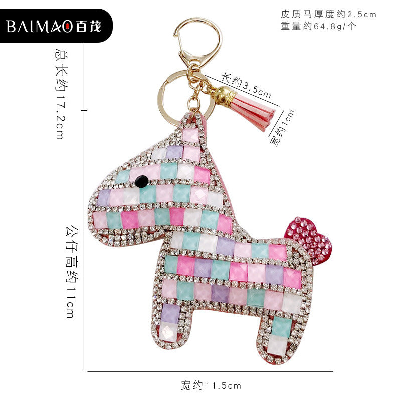 Korean version cartoon full diamond pony keychain, cute and fashionable leather doll, car keychain bag, pendant wholesale