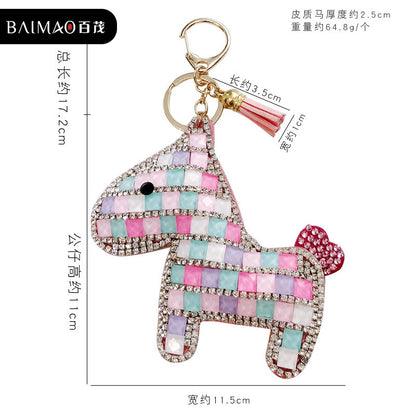 Korean version cartoon full diamond pony keychain, cute and fashionable leather doll, car keychain bag, pendant wholesale