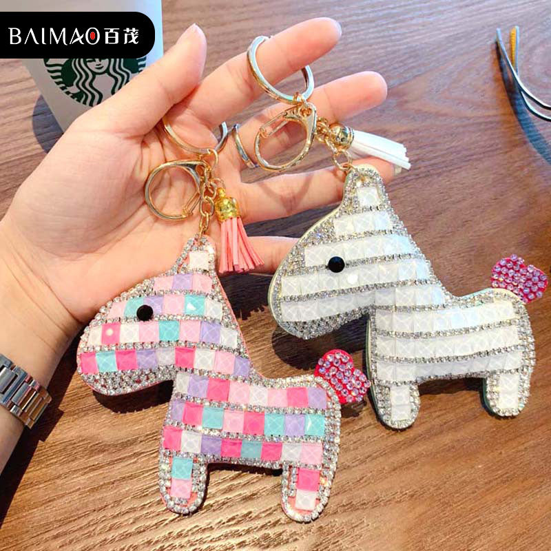 Korean version cartoon full diamond pony keychain, cute and fashionable leather doll, car keychain bag, pendant wholesale