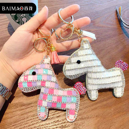 Korean version cartoon full diamond pony keychain, cute and fashionable leather doll, car keychain bag, pendant wholesale