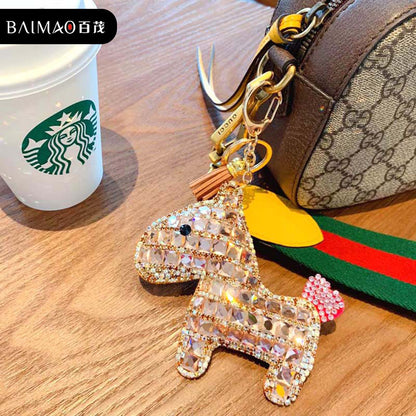 Korean version cartoon full diamond pony keychain, cute and fashionable leather doll, car keychain bag, pendant wholesale