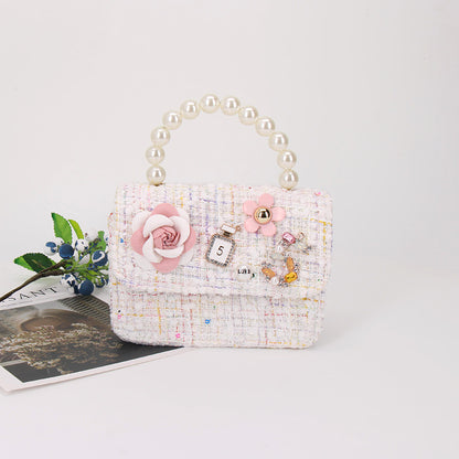 Floral Weave Faux Pearl Mini Cross-Body Bag