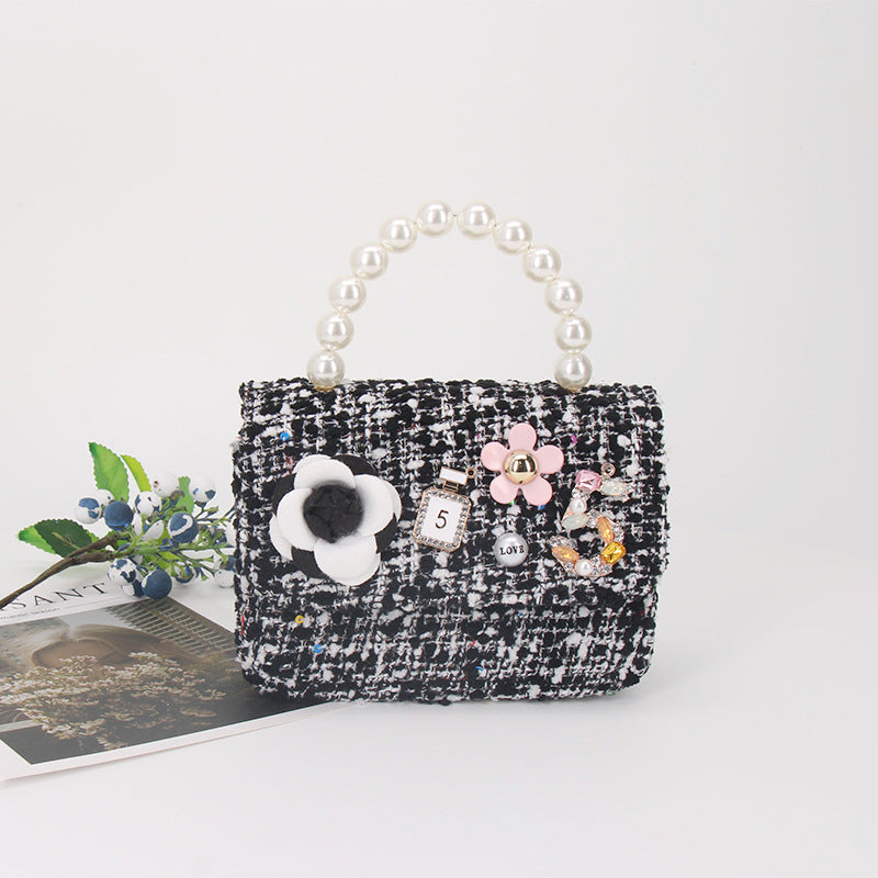 Floral Weave Faux Pearl Mini Cross-Body Bag