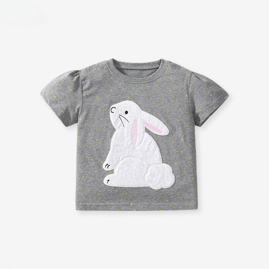 女童短袖刺绣兔子上衣