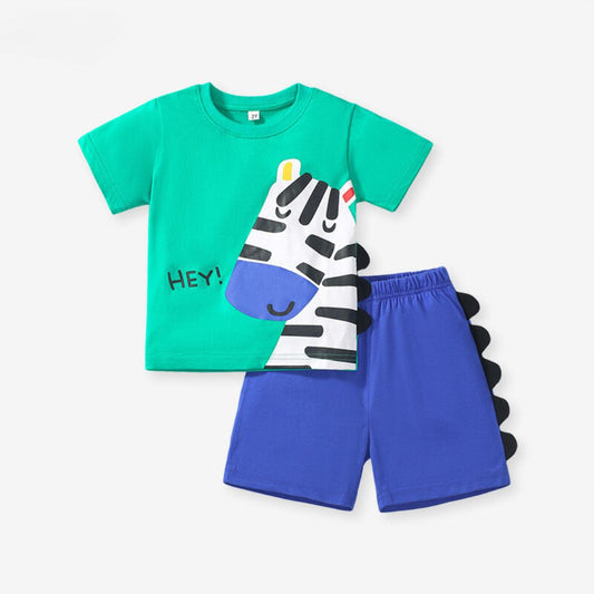 Cartoon Short Sleeve Pure Cotton Two-pieces Set for Boys