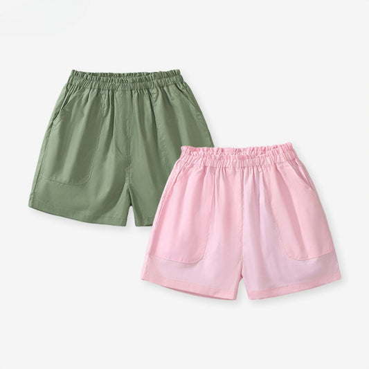 Solid Color Cotton Girls' Shorts