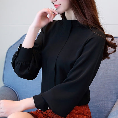 Women's Solid Color Loose Korean Style Stand Collar Chiffon Blouse