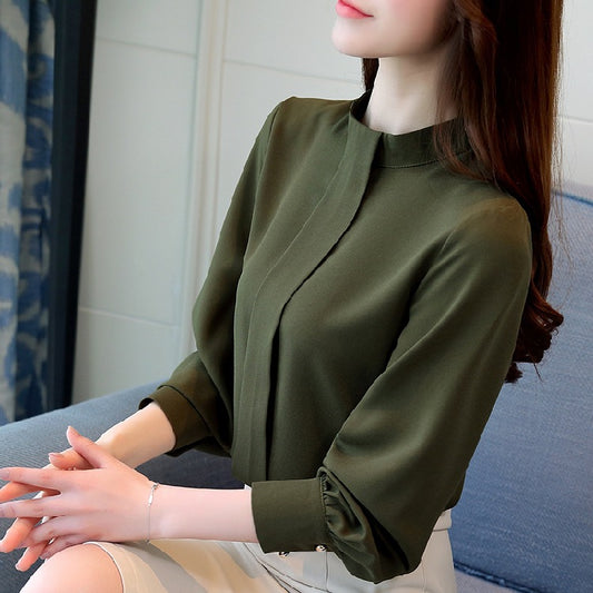 Women's Solid Color Loose Korean Style Stand Collar Chiffon Blouse