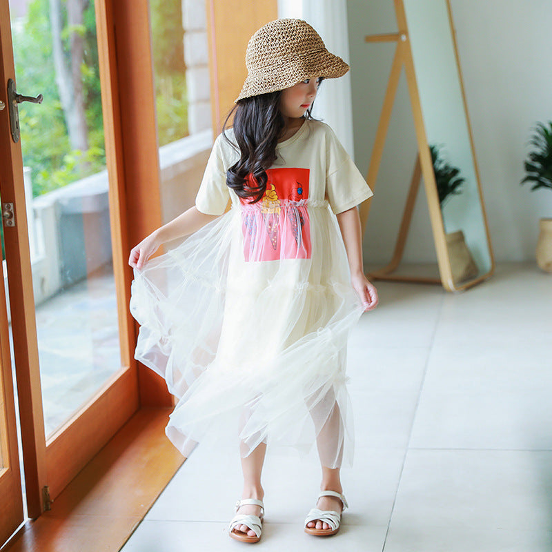 Girls' Korean Style Mesh Princess Dress