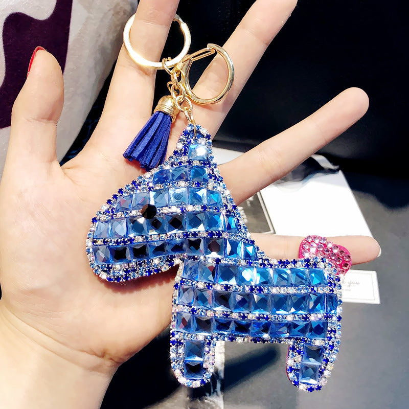 Korean version cartoon full diamond pony keychain, cute and fashionable leather doll, car keychain bag, pendant wholesale