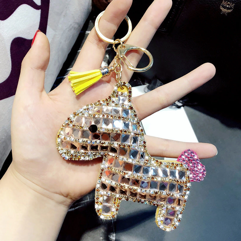 Korean version cartoon full diamond pony keychain, cute and fashionable leather doll, car keychain bag, pendant wholesale