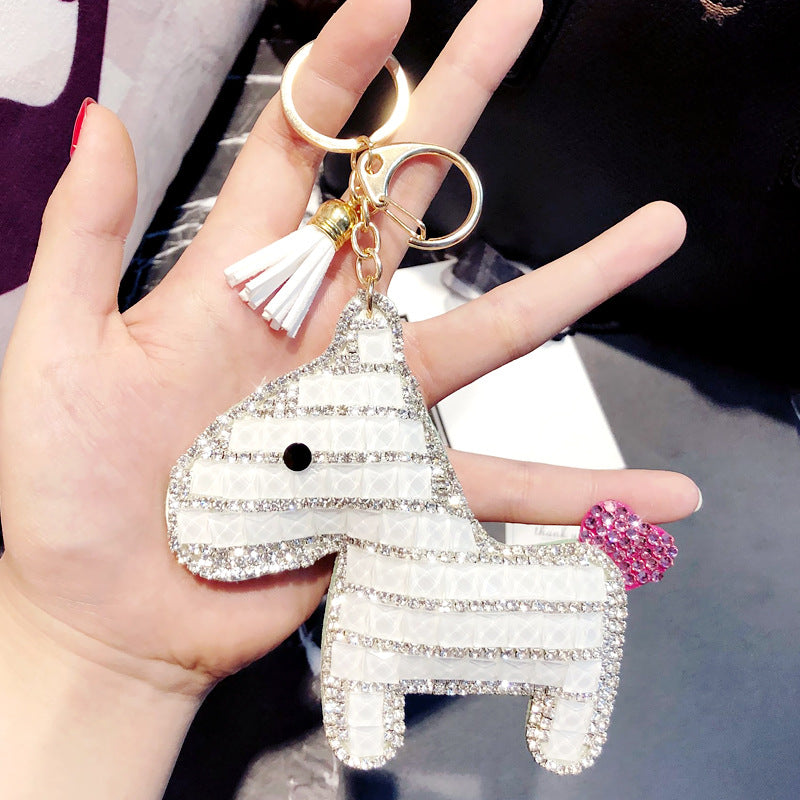 Korean version cartoon full diamond pony keychain, cute and fashionable leather doll, car keychain bag, pendant wholesale