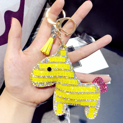 Korean version cartoon full diamond pony keychain, cute and fashionable leather doll, car keychain bag, pendant wholesale