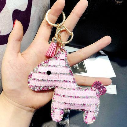 Korean version cartoon full diamond pony keychain, cute and fashionable leather doll, car keychain bag, pendant wholesale