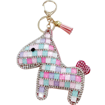 Korean version cartoon full diamond pony keychain, cute and fashionable leather doll, car keychain bag, pendant wholesale