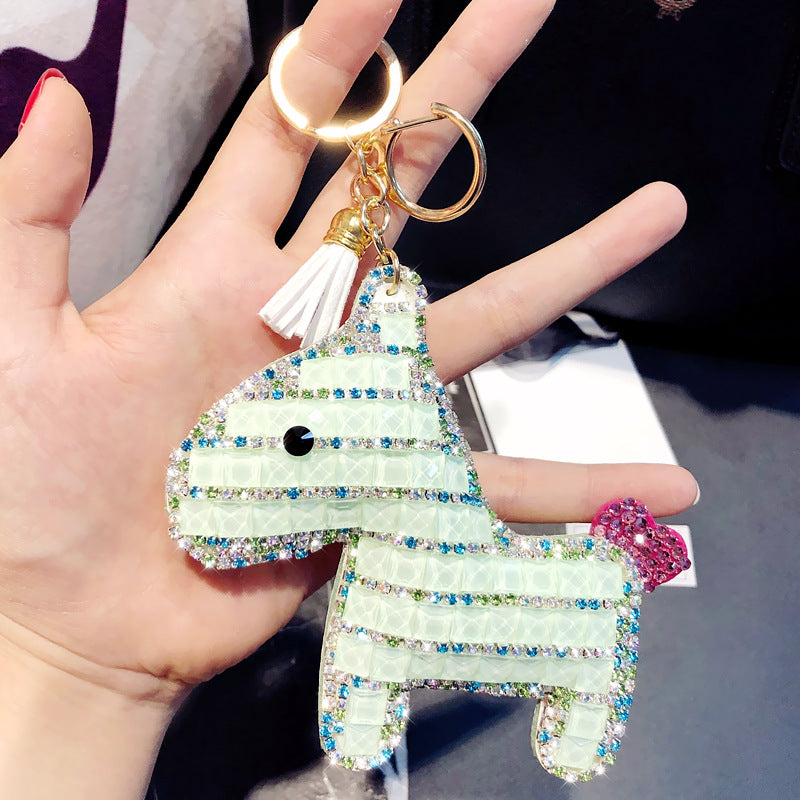 Korean version cartoon full diamond pony keychain, cute and fashionable leather doll, car keychain bag, pendant wholesale